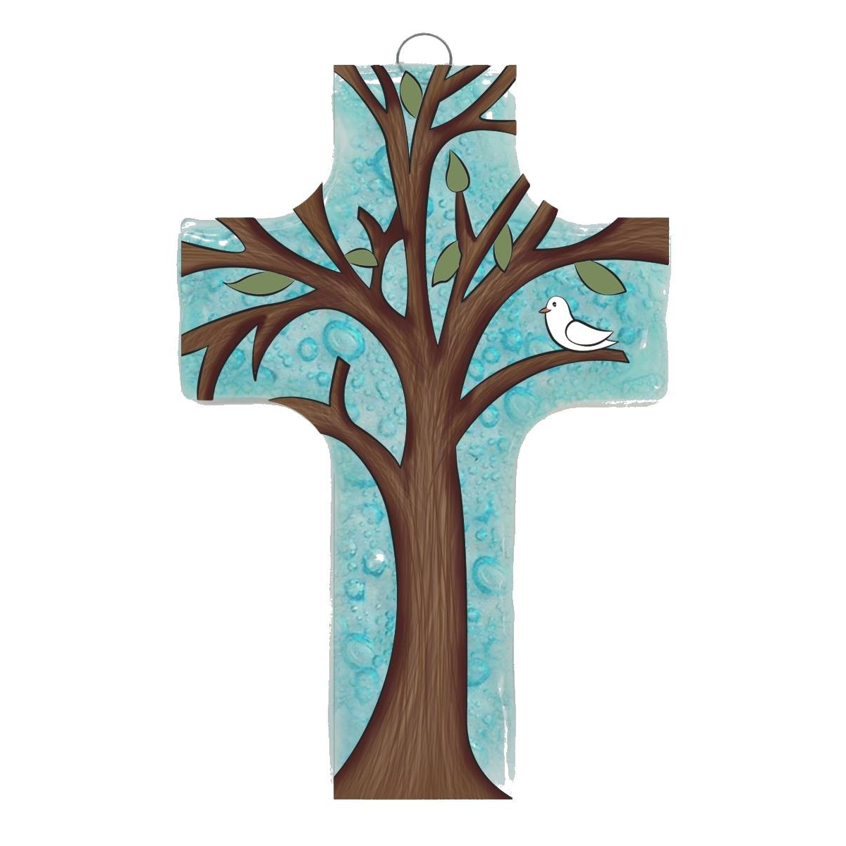 Croix en verre soufflé avec l'arbre de vie
