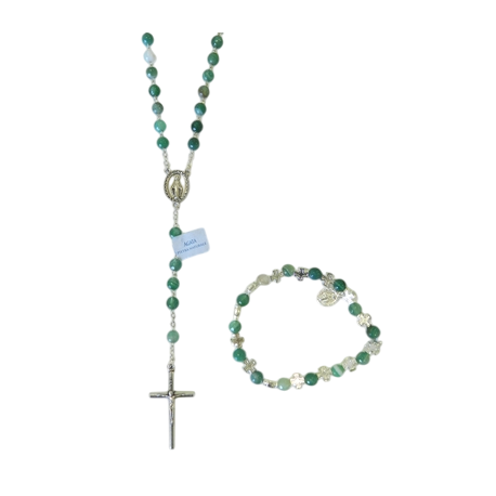 chapelet et bracelet en agate verte