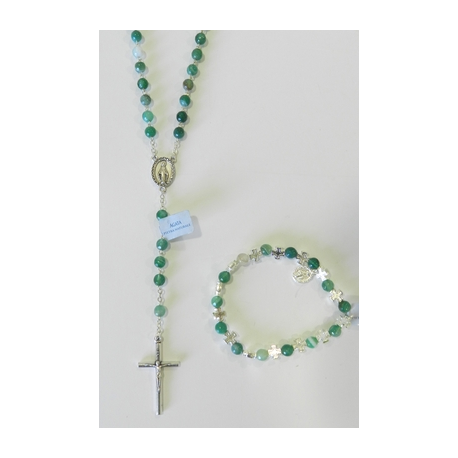 chapelet et bracelet en pierre agate verte