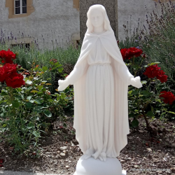 Statue de Marie parmi les roses
