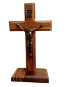 crucifix sur pied en bois d'olivier avec christ métal