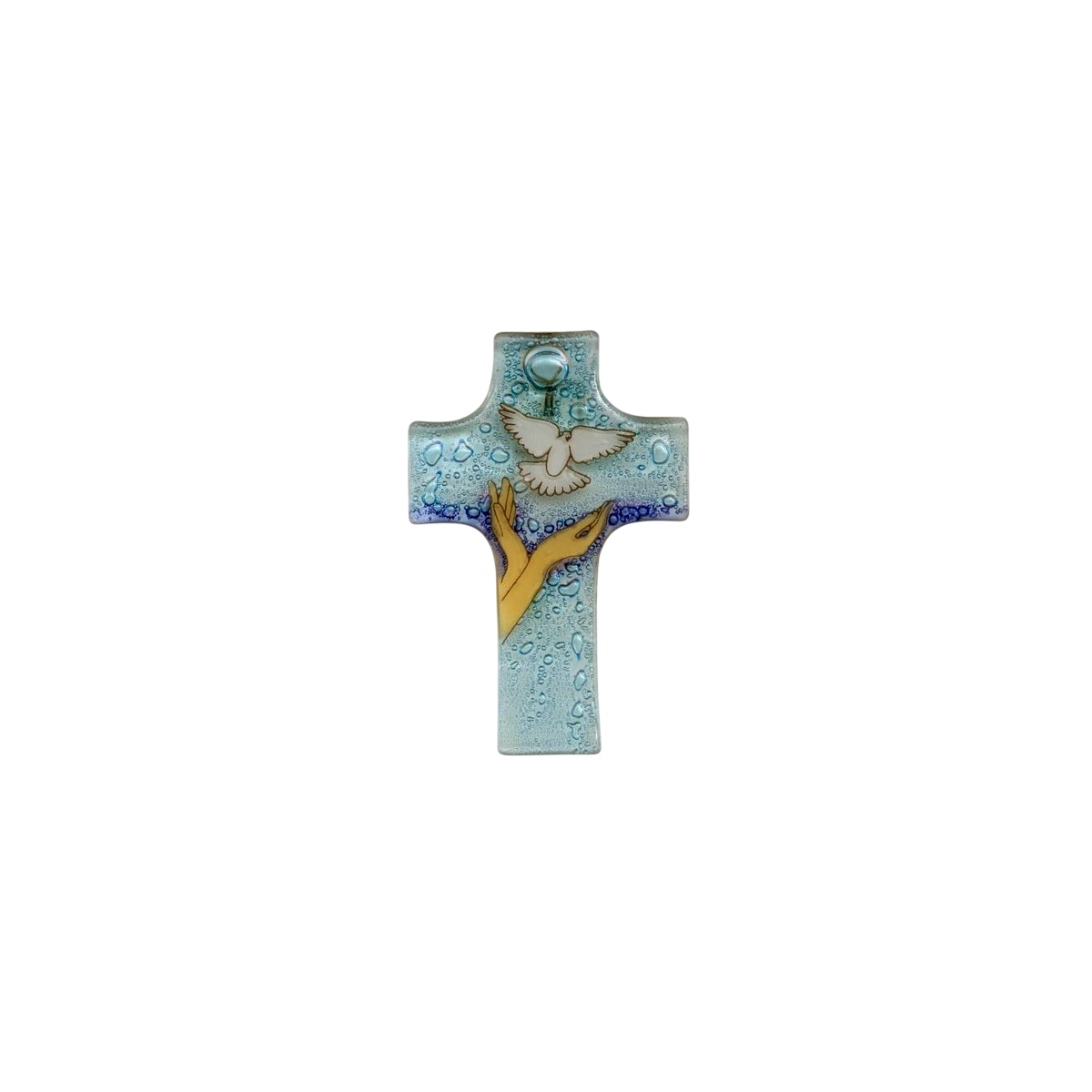 croix vitrail représentant la colombe de la paix