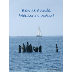 Carte "Bonne année et meilleurs veux" repésentant un paysage d'hiver