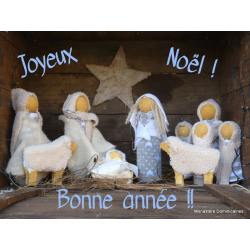 Carte Crèche de Noël et voeux de paix, bonheur et santé