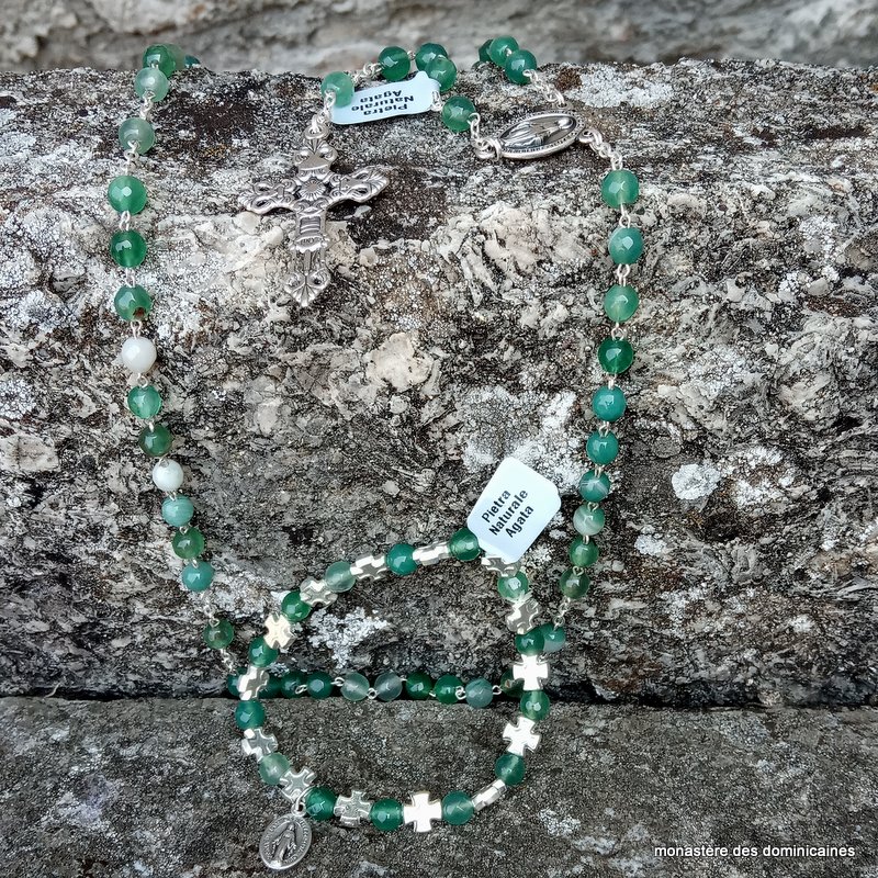 chapelet et dizainier en pierre d'agate verte